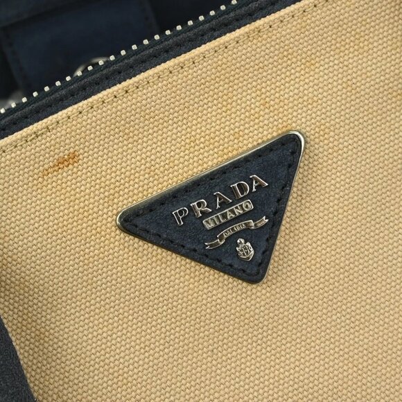 Prada Beige Blue Canvas 2way Handbag YQ04274 BN04 - Picture 12 of 12